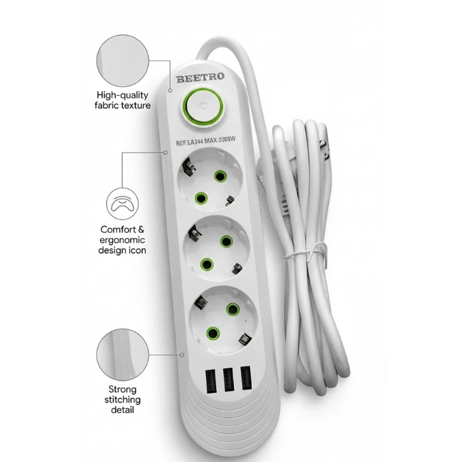 Multiprise 3 Prises + 3 USB 2000W BEETRO