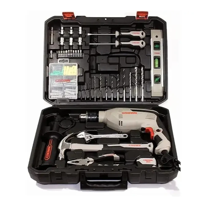 Caisse à Outils 98 Pièces avec Perceuse 13mm 600W Crown