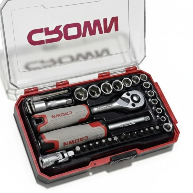 Coffret Jeu d’Embouts, Douilles & Cliquet 1/4″ – 35 Pièces CROWN – Image 2