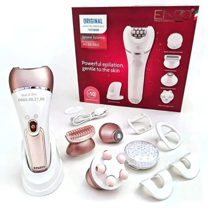 Épilateur sans fil Enzo Wet & Dry avec 10 accessoires – مزيل شعر للنساء – Image 2